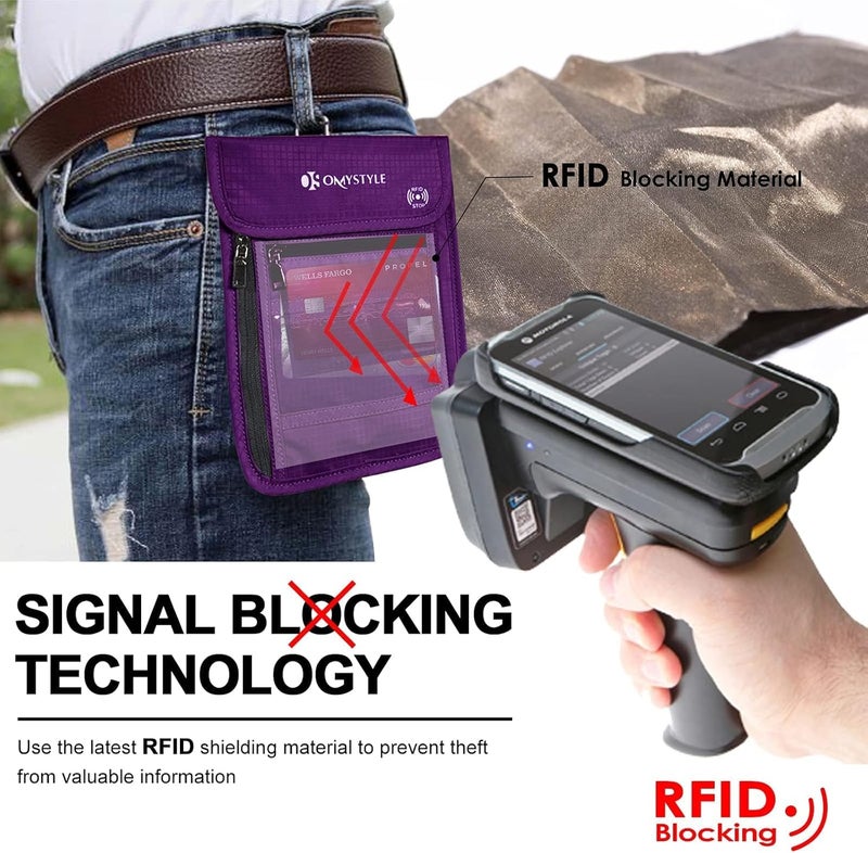 OMYSTYLE Neck Wallet, RFID Passport Holder for Travel, Adjustable Neck Strap, Waterproof Neck Pouch for Men & Women to Keep Cash, Credit Cards and Documents Safe, Purple (8x6) - Image 4